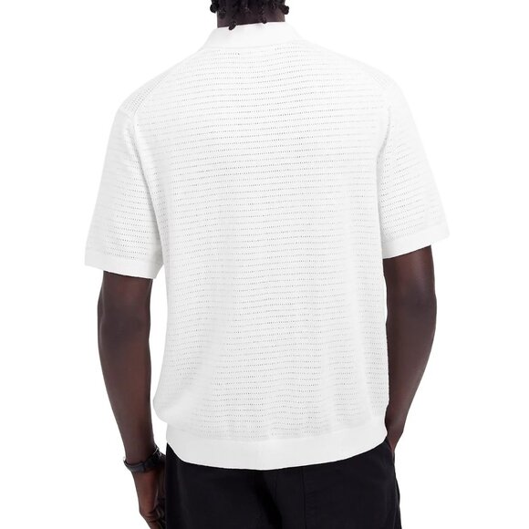 Madewell Men's Short Sleeve Pointelle Stitch Polo Sweater Pocket Shirt Salt - Picture 3 of 6